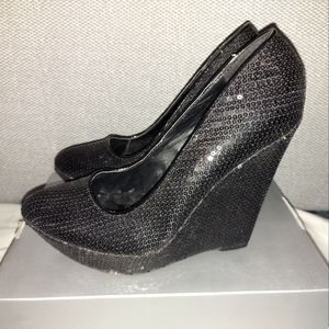 Platform sequin wedges never worn